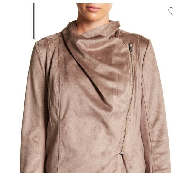 Vigoss Taupe Brown Faux Suede Wrap Moto Jacket L - Picture 3 of 12